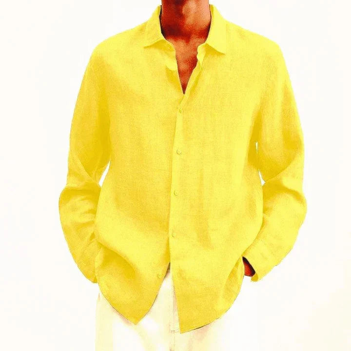 Men's lightweight linen shirt classic fit long sleeves button closure breathable summer style