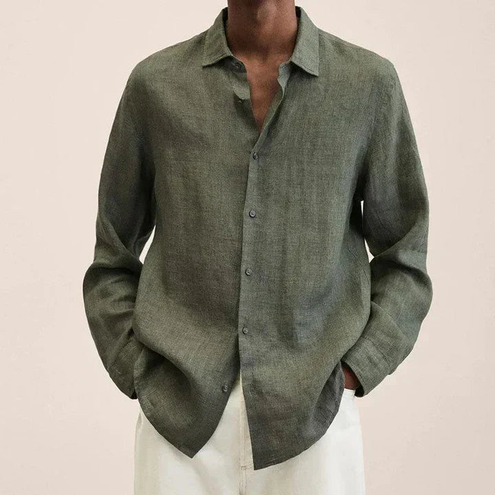 Men's lightweight linen shirt classic fit long sleeves button closure breathable summer style