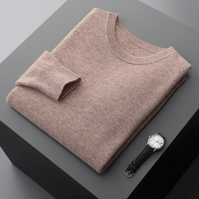 Men casual crewneck knit sweater long sleeve smooth finish refined everyday layering style