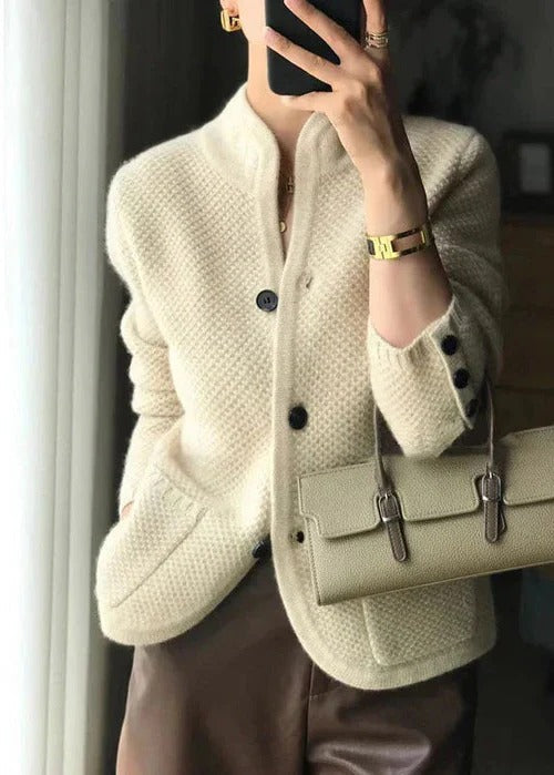 Oversized open-front knit cardigan in neutral tones, cozy relaxed drape for effortless layering