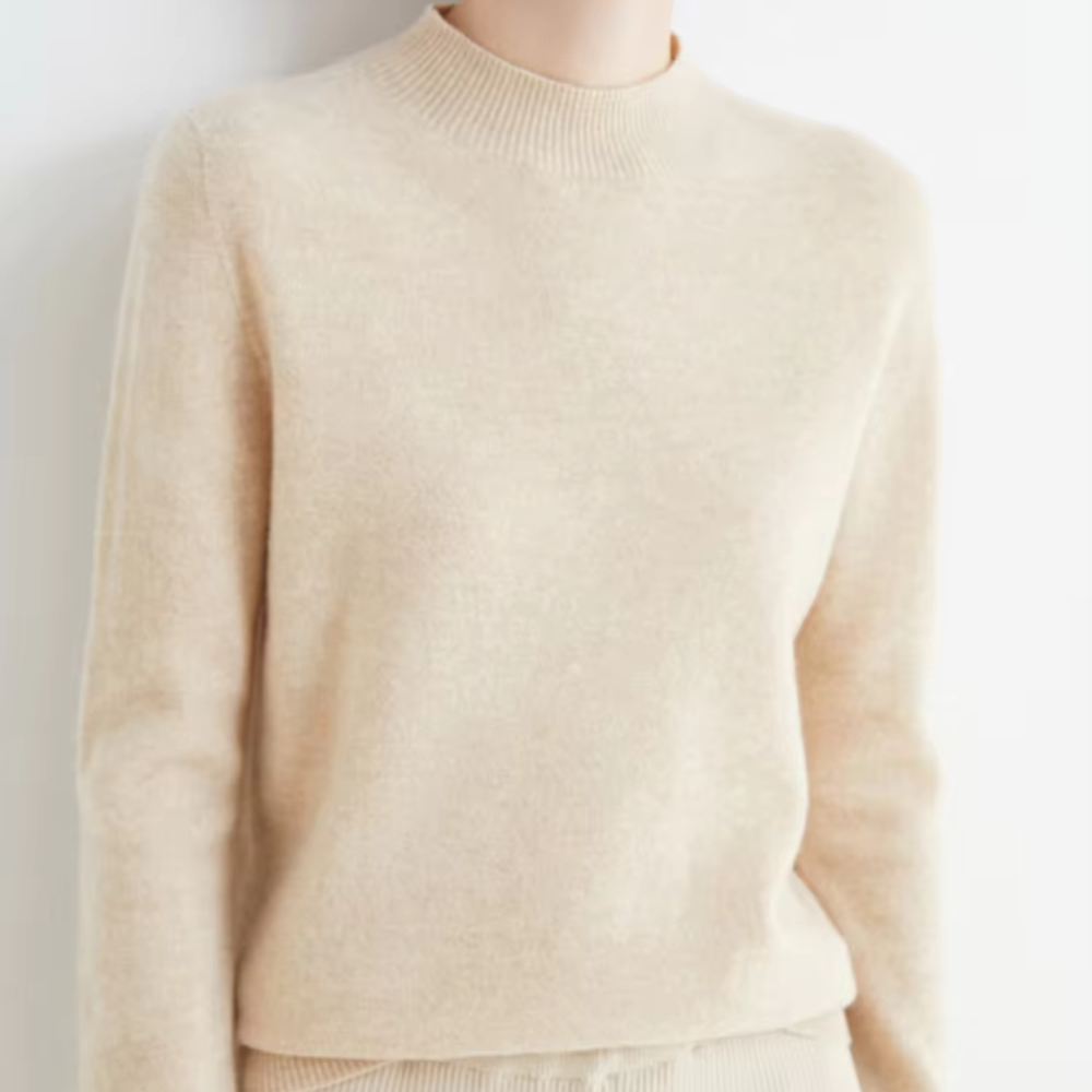 Sophie unisex ivory wool turtleneck sweater, soft natural knit with elegant high collar by Wavlynn