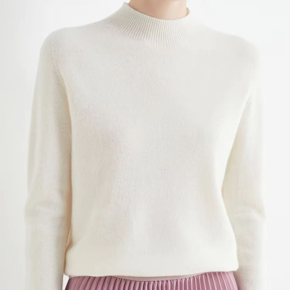 Sophie unisex ivory wool turtleneck sweater, soft elegant knit with high neckline by Wavlynn