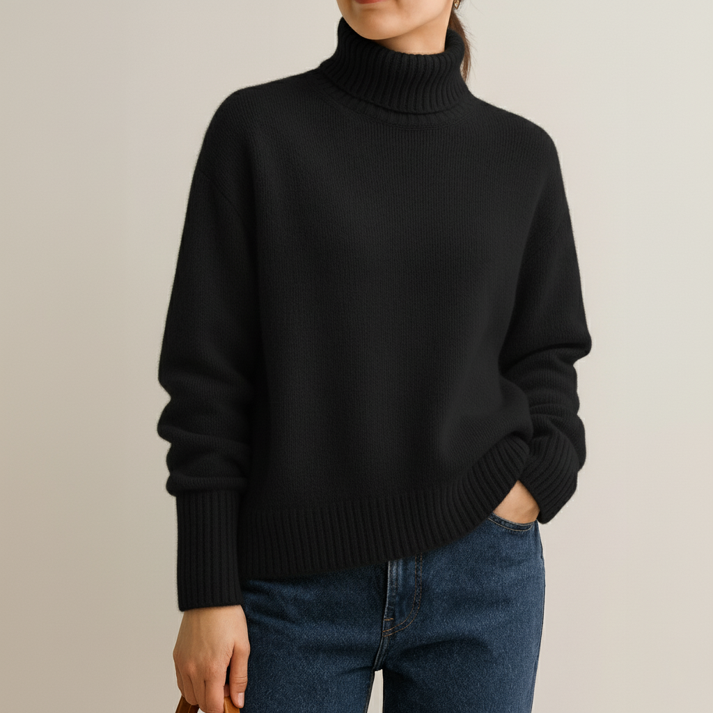 TrendAura ivory cashmere oversized turtleneck sweater with ribbed cuffs and thick knit