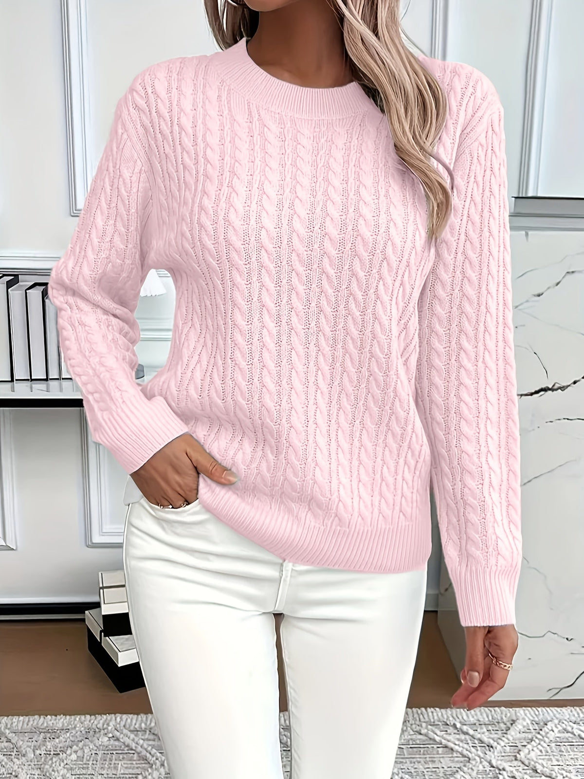 Blanca ladies cable knit jumper in classic style with intricate textured pattern and relaxed flattering fit