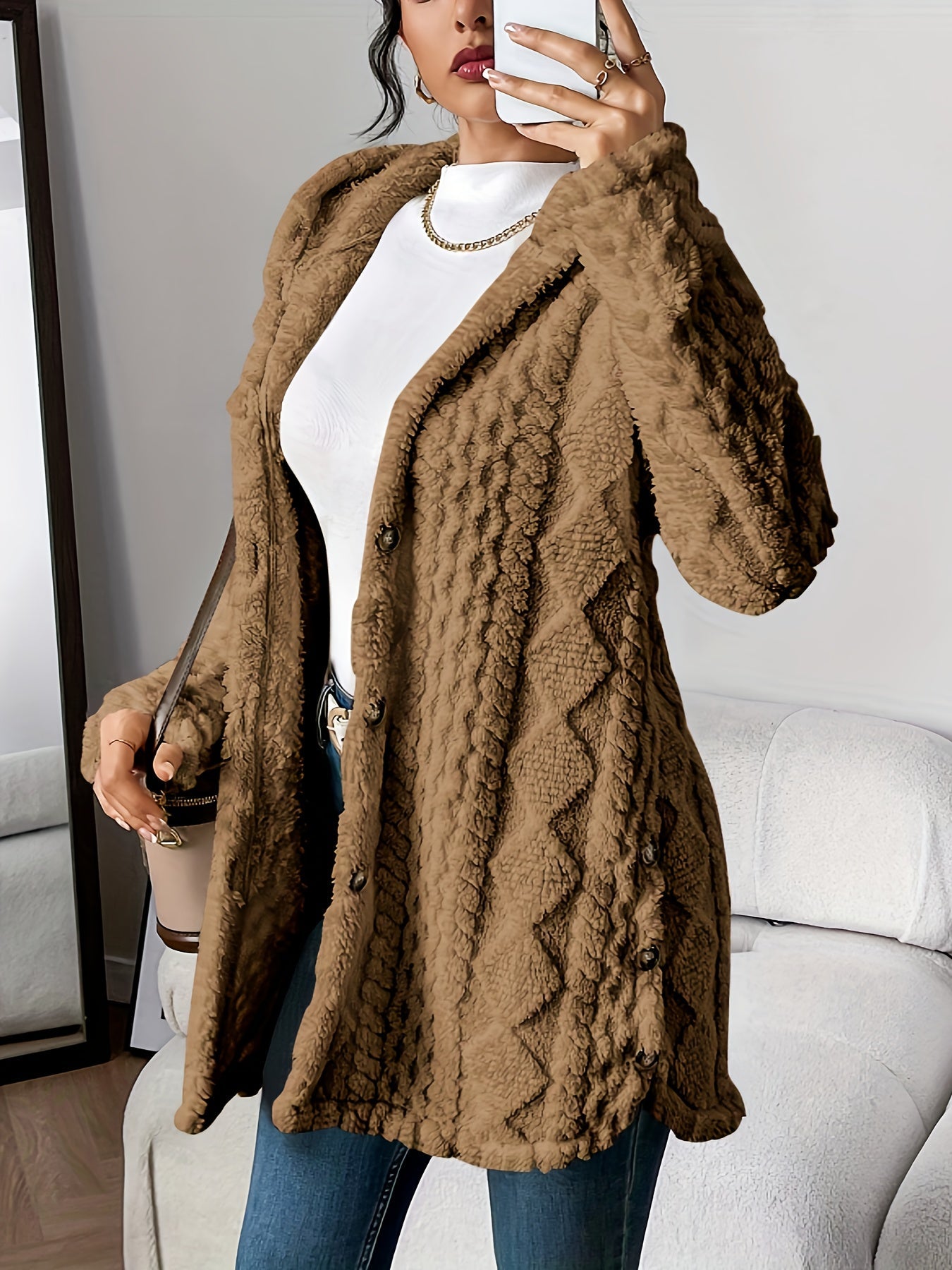 Adriana plush hooded cardigan relaxed silhouette ultra-soft velvet fabric for cozy layering
