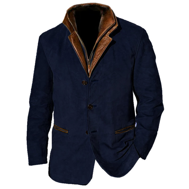 Men's brown suede tailored fit jacket with refined drape and Nordic Flair contemporary silhouette