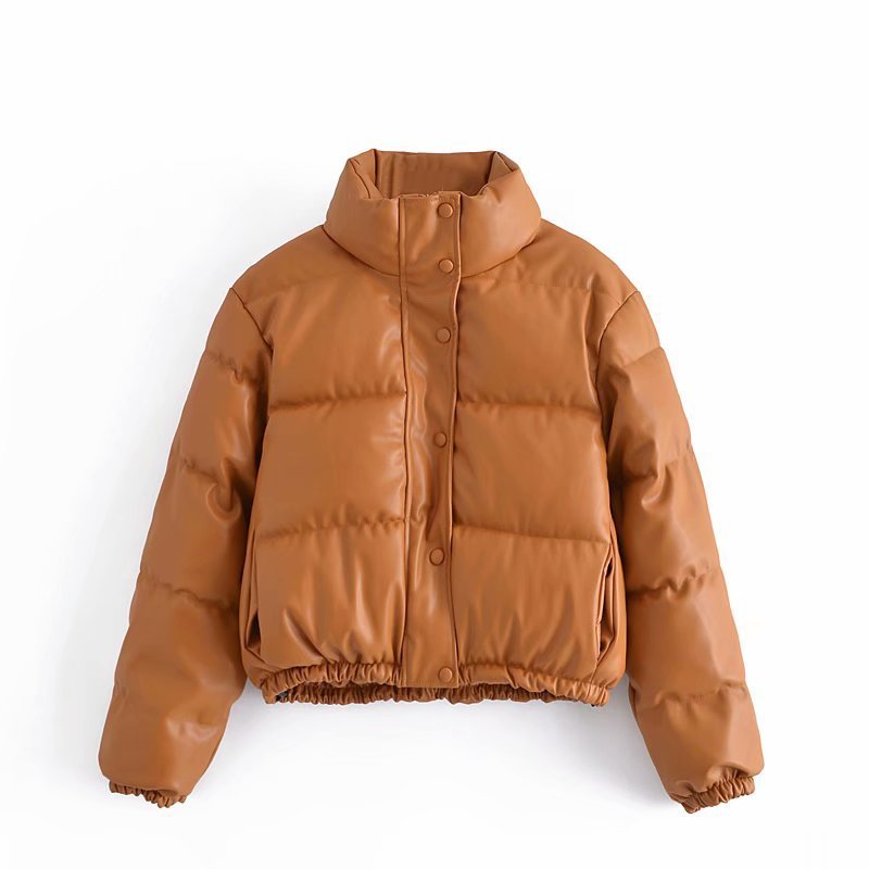 Wavlynn unisex short puffer parka PU exterior cotton insulation warm winter coat sleek silhouette