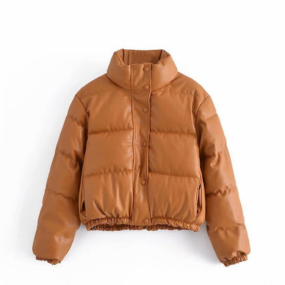 Wavlynn unisex short puffer parka PU exterior cotton insulation warm winter coat sleek silhouette