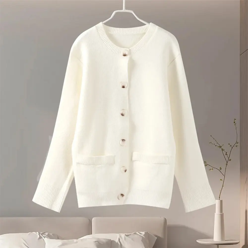 Celestine slim-fit knit cardigan in soft fabric with classic round neck and single-breasted design