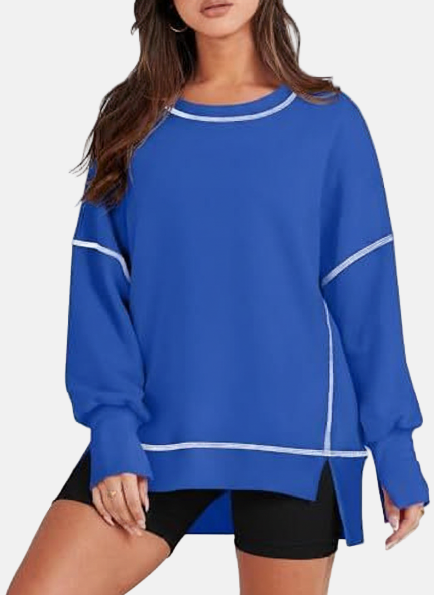 Women's oversized casual pullover sweatshirt relaxed fit with side slits, perfect for layering