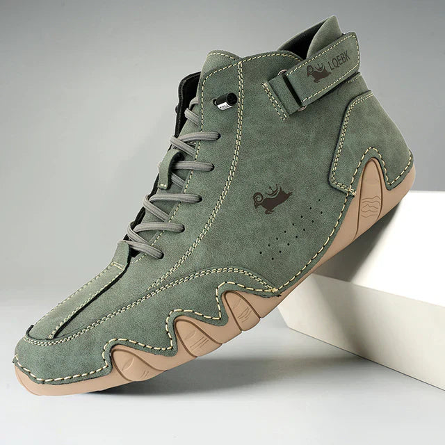 Men's brown leather lace-up ankle boots with moc toe and non-slip sole for casual wear