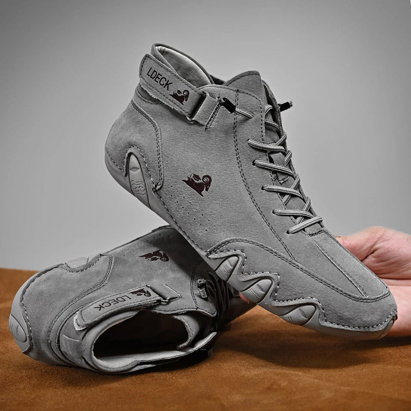 Men's brown leather lace-up ankle boots moc toe silhouette non-slip sole casual everyday wear