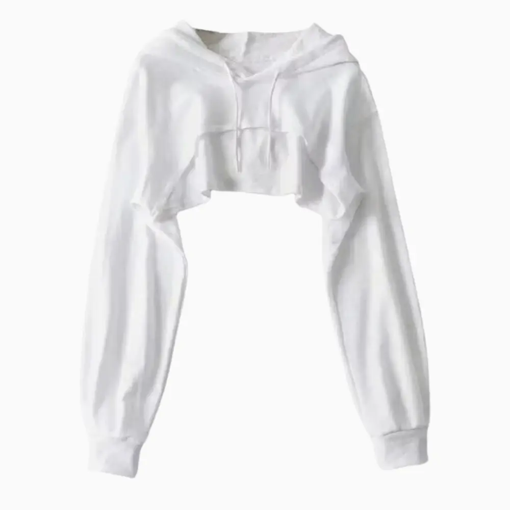 Cleo cropped drawstring hoodie with irregular low hem, long sleeves, casual Y2K style