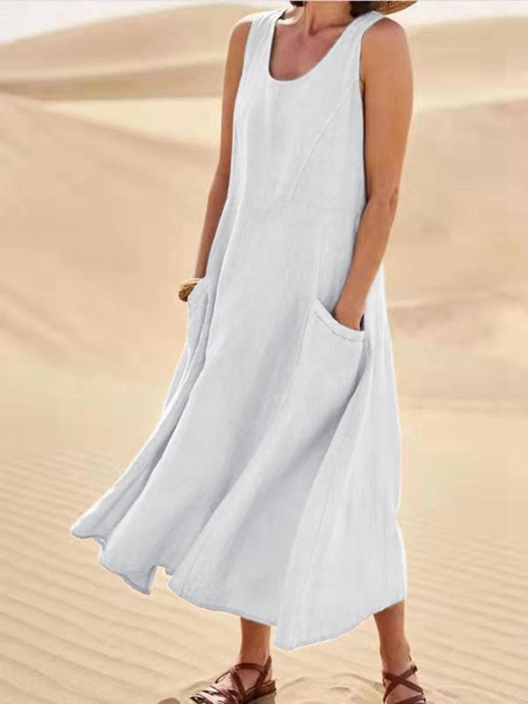 Lightweight knee-length summer dress in soft cotton blend, breezy silhouette for warm-weather days