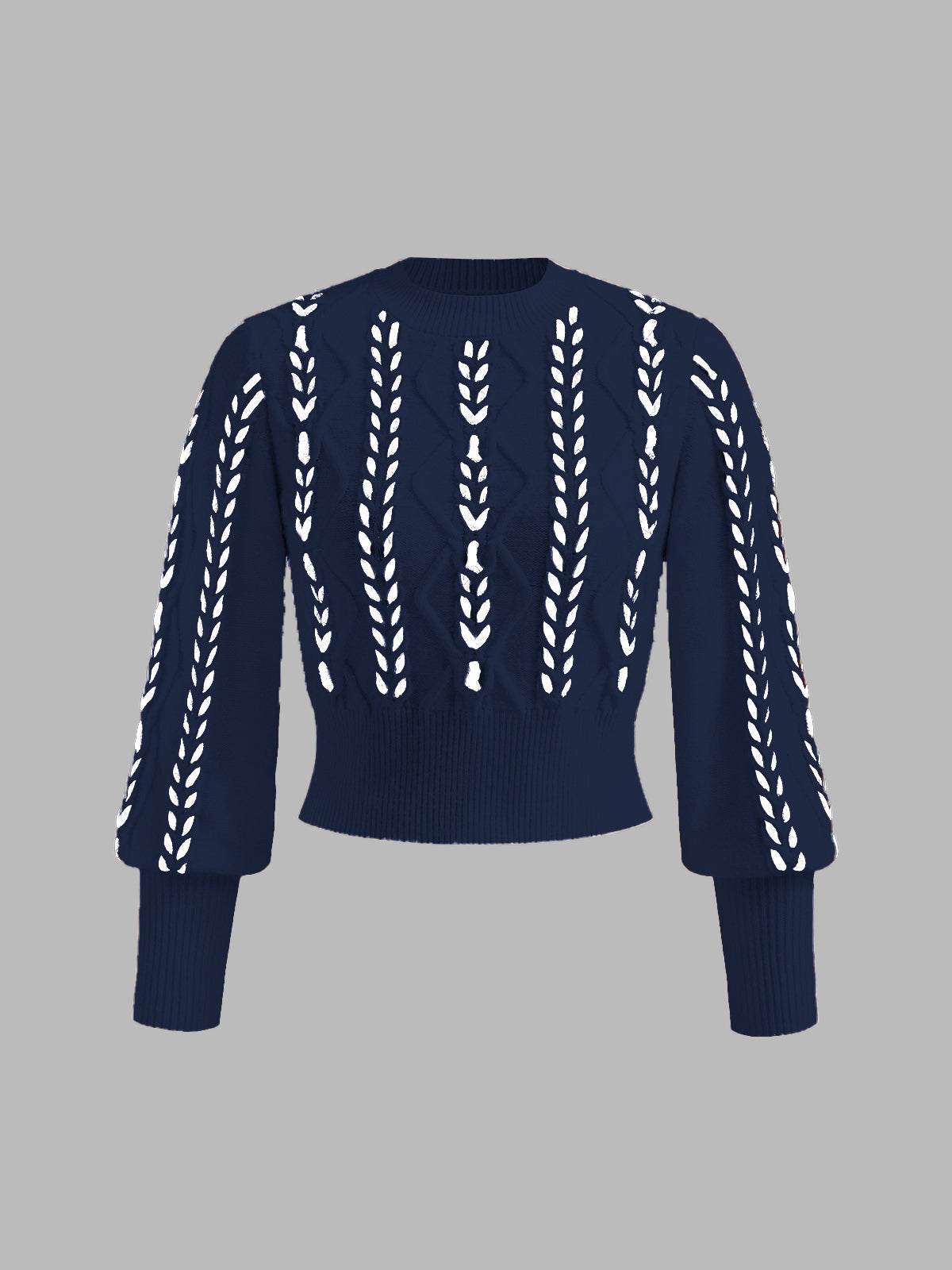 Elegant knit cinched sweater with contrast binding detail, regular fit, slight stretch, work-leisure style