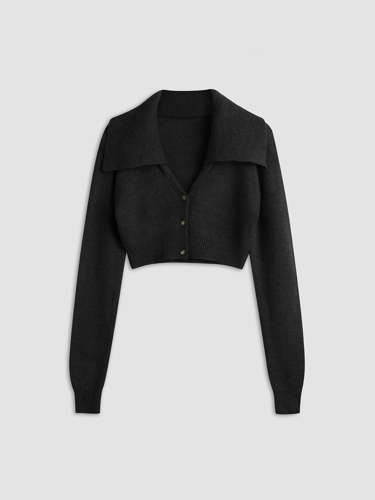 Cropped knit cardigan with collar, casual warm acrylic sweater in relaxed shift fit