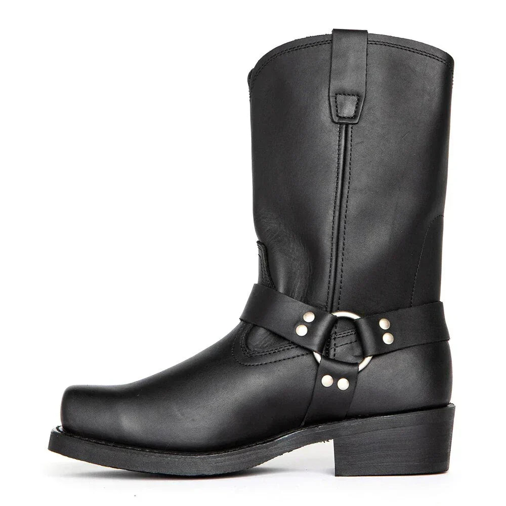 Men's brown leather western cowboy boots classic silhouette with vegan leather finish for everyday wear