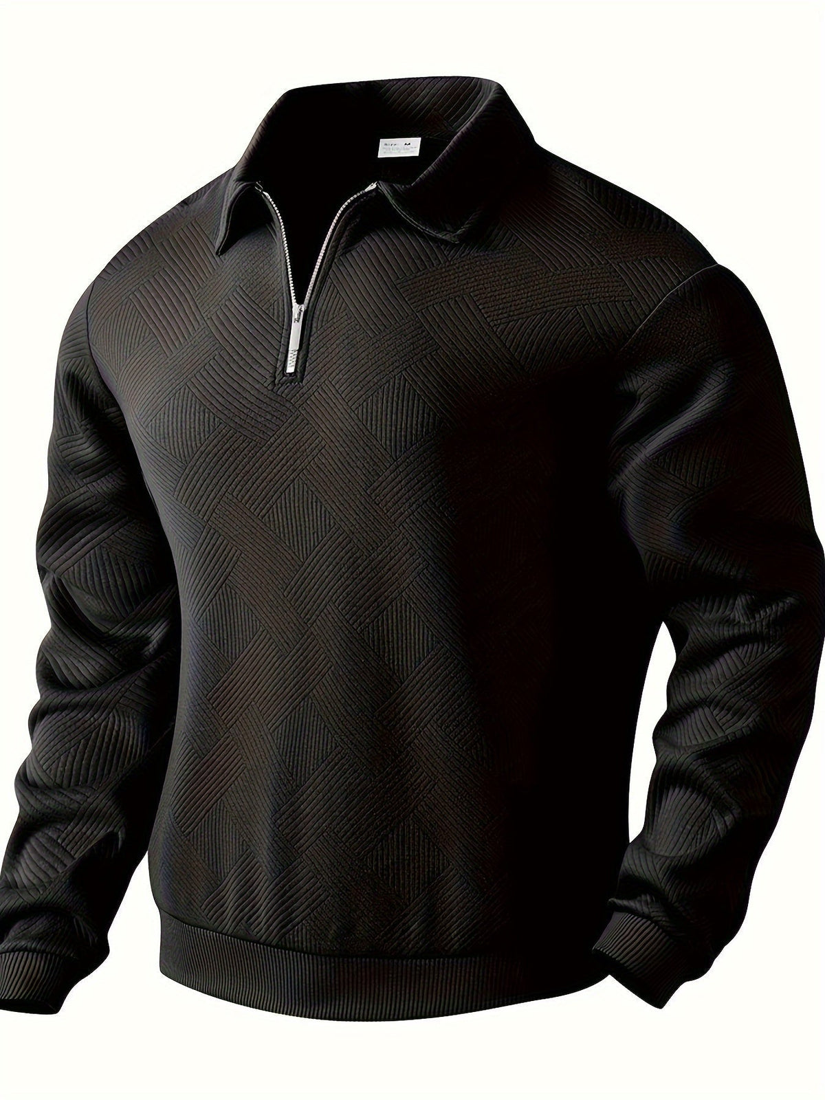 Men's geometric textured knit sweater half-zip collar regular fit casual smart navy blue