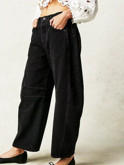 Women's wide leg loose fit jeans with bold leopard print pattern for casual winter style
