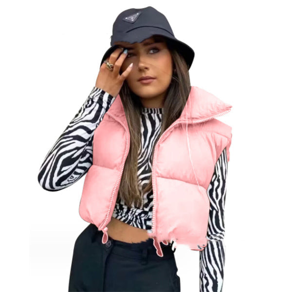 Women's sleeveless puffer vest lightweight warmth stand collar British-inspired style winter layering