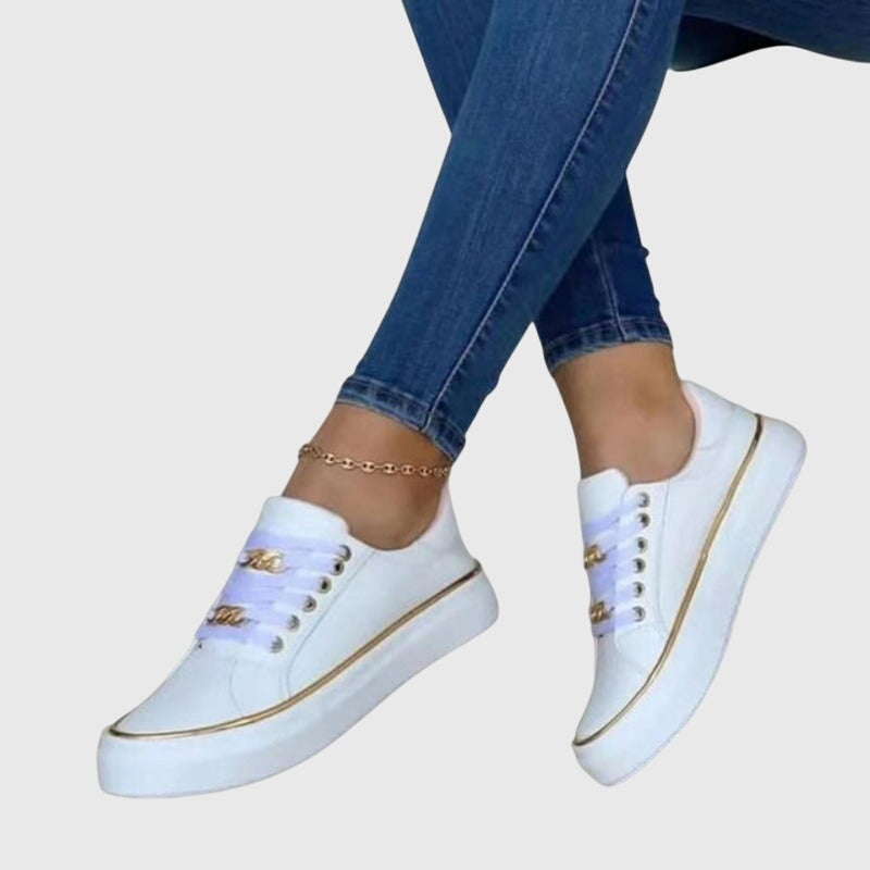 Women's casual white lace-up low-top sneakers with comfort support cushioning — Riley style