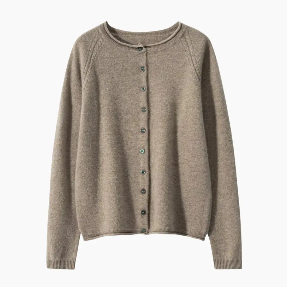 Dahlia women's cashmere knitted cardigan, classic O-neck long sleeve pure color layering sweater