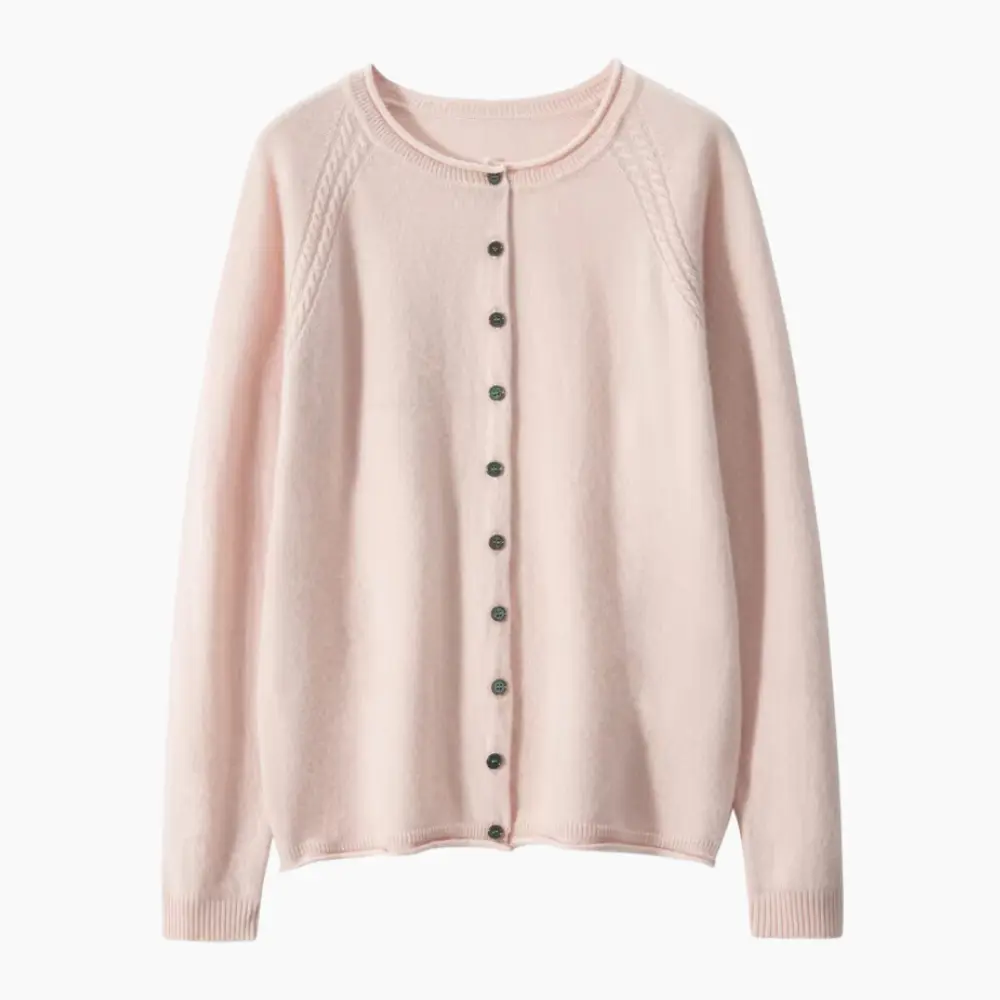Dahlia ivory cashmere knit cardigan with classic O-neck and long sleeves for effortless layering
