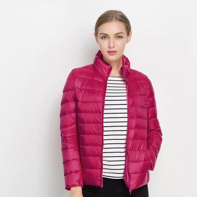 Women's slim fit lightweight puffer winter coat sleek silhouette insulated warmth everyday style