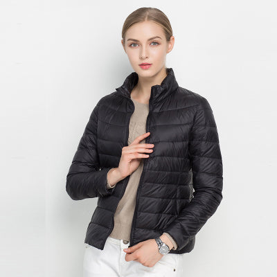 Women's slim fit lightweight puffer winter coat sleek silhouette insulated warmth everyday style