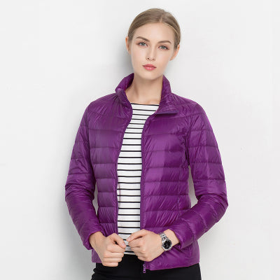 Women's slim fit lightweight puffer winter coat sleek silhouette insulated warmth everyday style