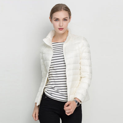 Women's slim fit lightweight puffer winter coat sleek silhouette insulated warmth everyday style