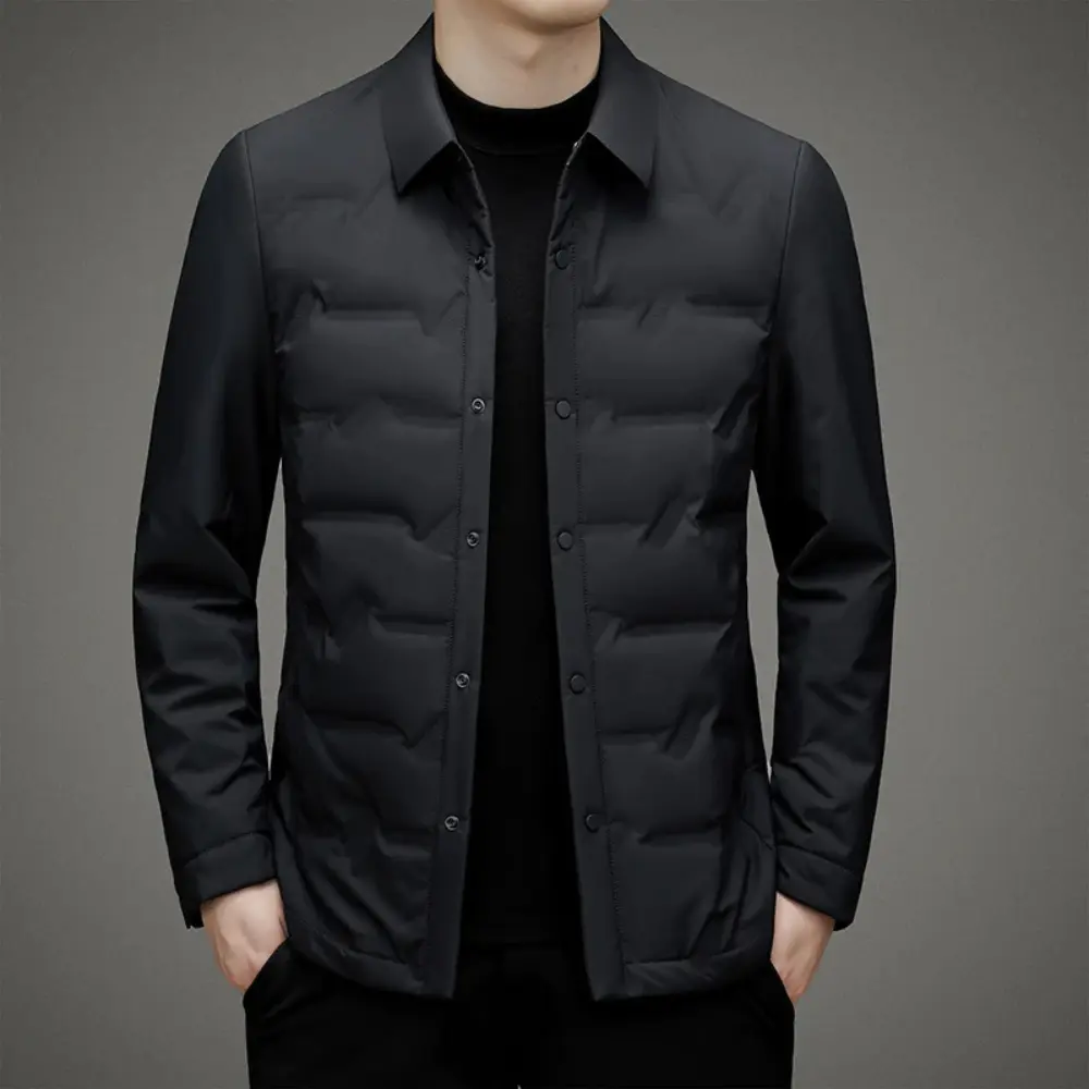 Dane monogram padded jacket with lapel collar, lightweight white duck down insulation, weather-resistant design