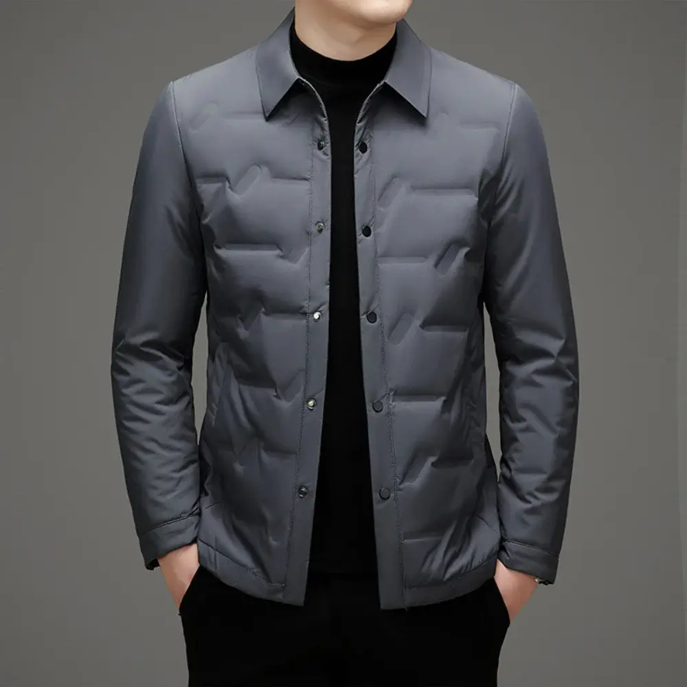 Dane monogram padded jacket with lapel collar, lightweight white duck down fill and weather-resistant finish