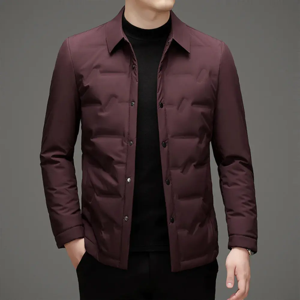 Dane monogram padded jacket with lapel collar, lightweight white duck down insulation and weather protection