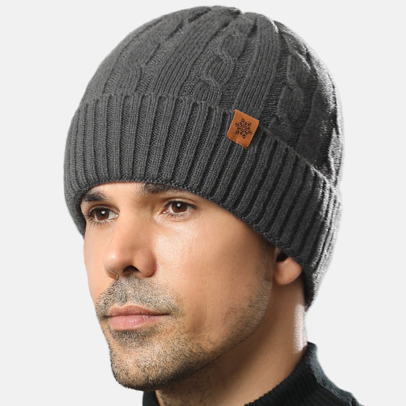 Navy blue ribbed knit men's beanie hat, thick warm skullcap for casual outdoor winter wear