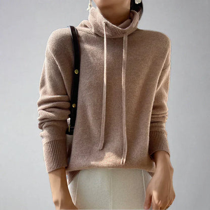 Caitlyn women's slouchy cream knit turtleneck pullover sweater cozy relaxed winter fit