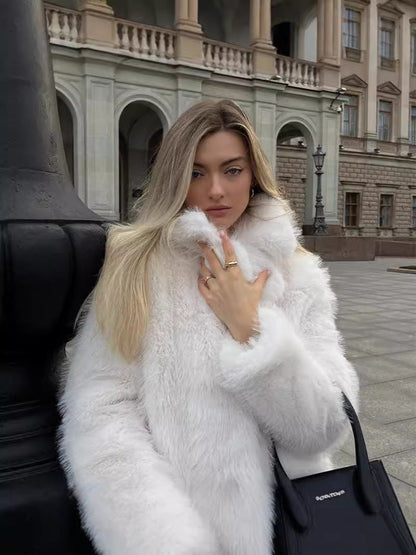 Wavlynn women short solid faux fur coat elegant classic style plush six color options