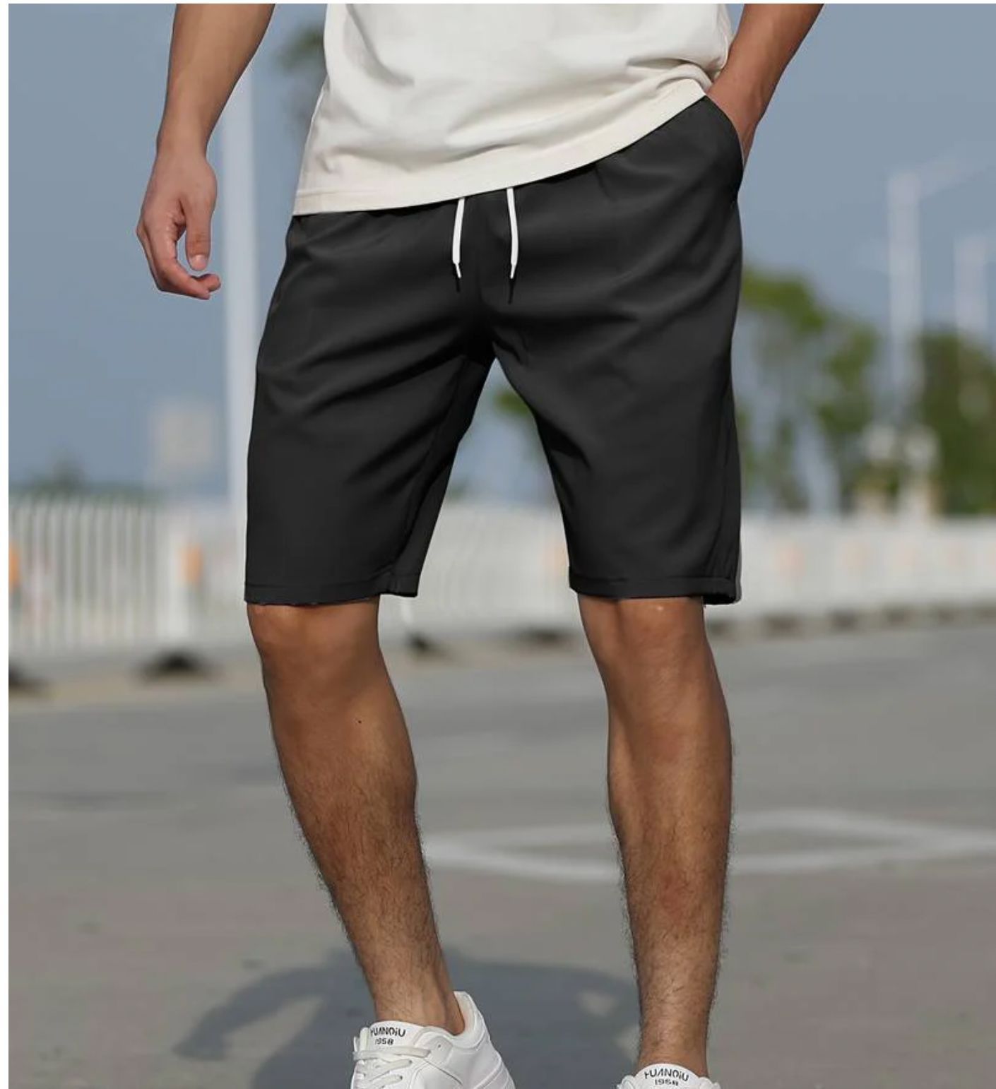 Men's mint green quick-dry swim shorts elastic waist regular fit mid-thigh length beach pool