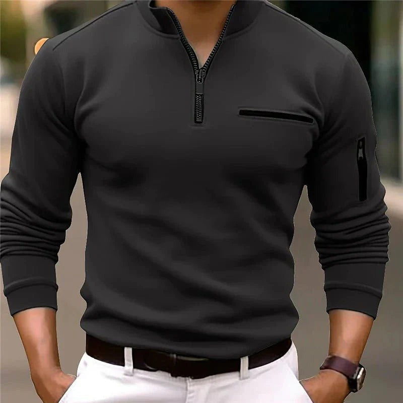 Sterling navy long-sleeve polo shirt tailored fit with classic collar for men