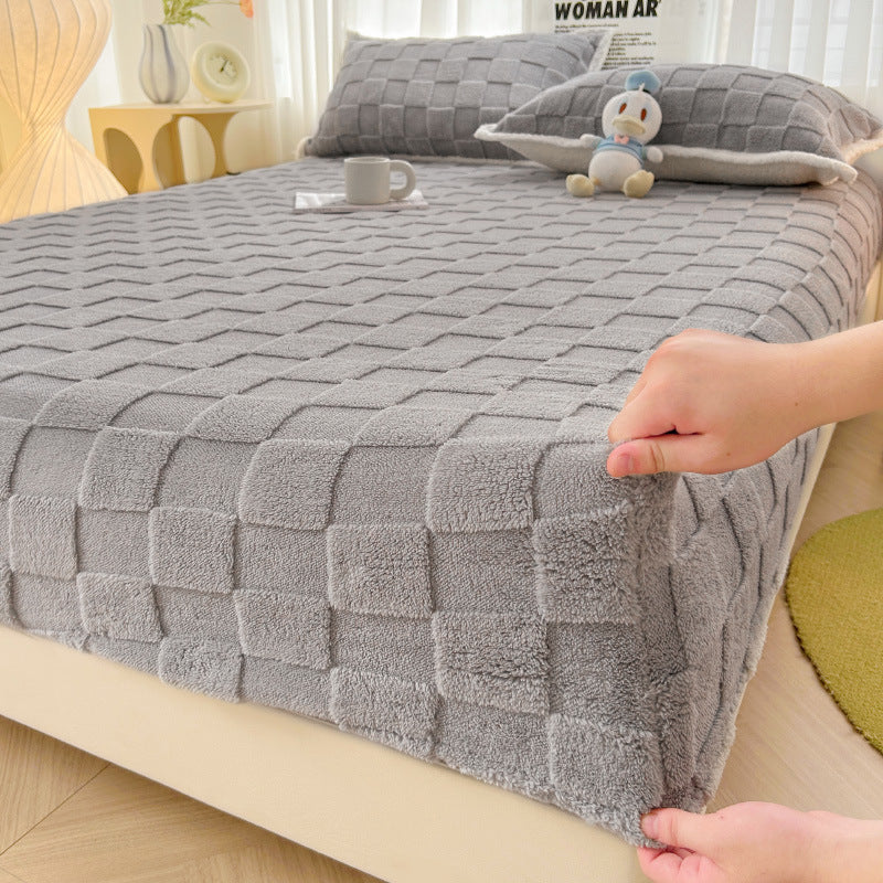 Quilted velvet fitted sheet in soft texture with elegant diamond pattern for a cozy bedroom sanctuary