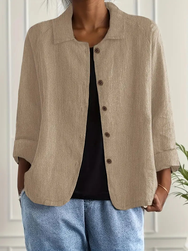 Denise classic light top in neutral tone, relaxed-fit versatile layering piece with lightweight warmth