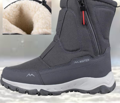 Men's waterproof insulated winter boots with non-slip rubber sole and side zipper closure