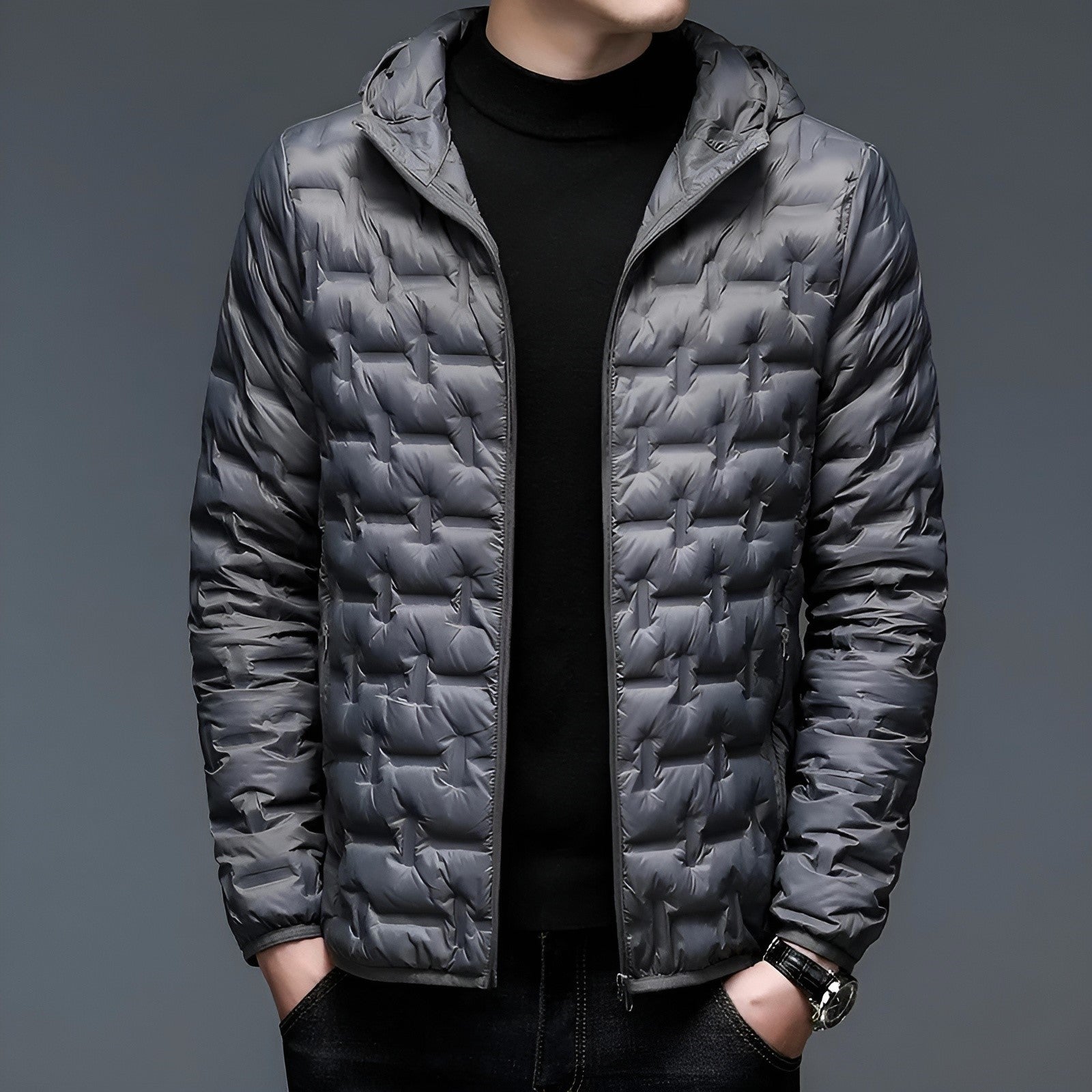 Alpine Summit lightweight hooded down jacket unisex slim silhouette 90% duck down insulation