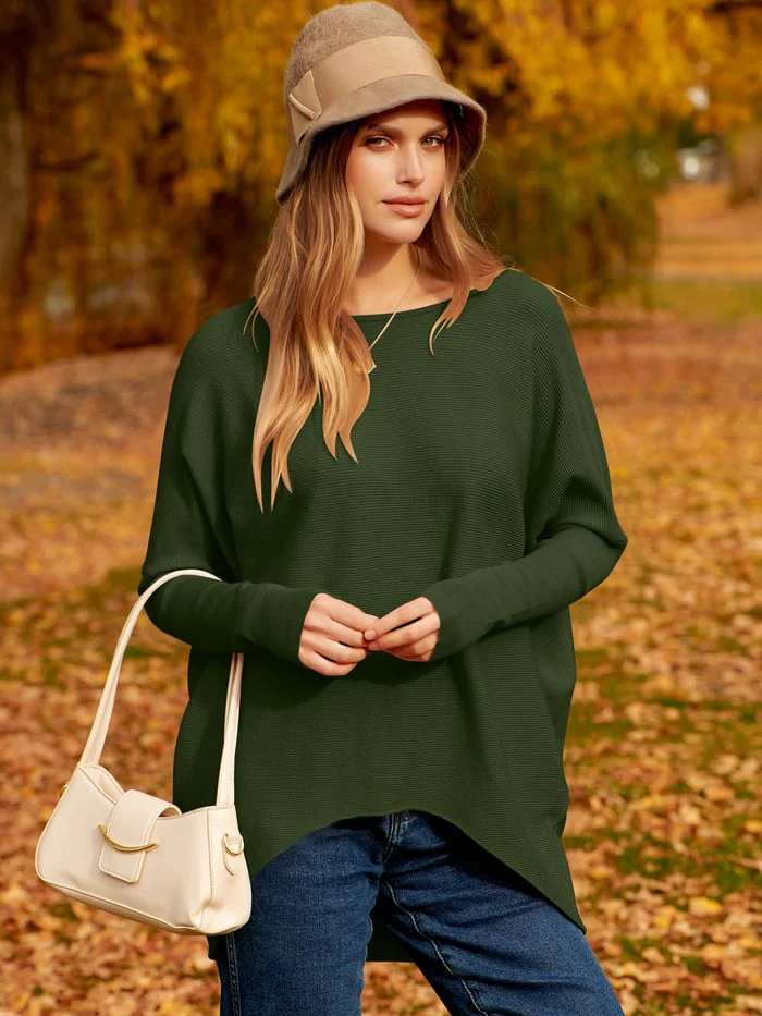 Women's oversized cream wool blend knit pullover sweater, long sleeve hip length relaxed fit