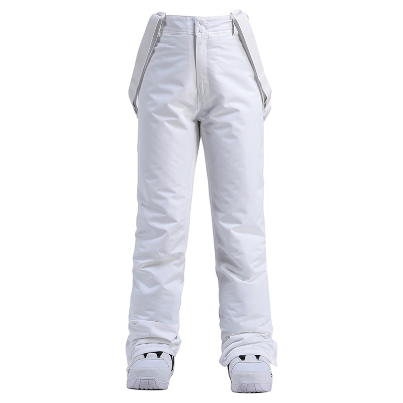 Women's black relaxed-fit ski pants with adjustable suspenders, waterproof and windproof