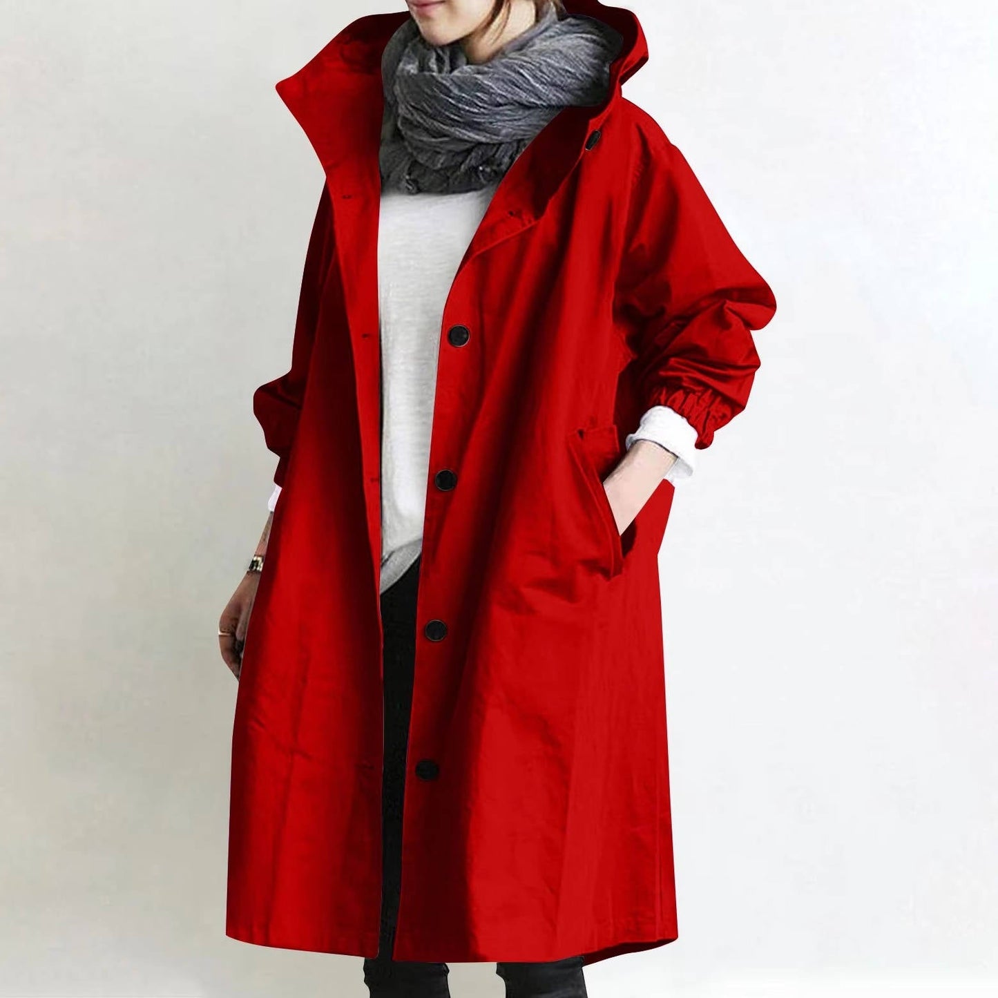Women's oversized waterproof trench coat in neutral tone, relaxed silhouette with ultra-dry polyester fabric