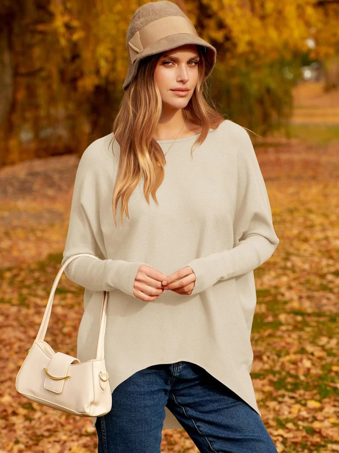 Women's oversized soft knit wool blend pullover sweater, long sleeve hip length relaxed fit