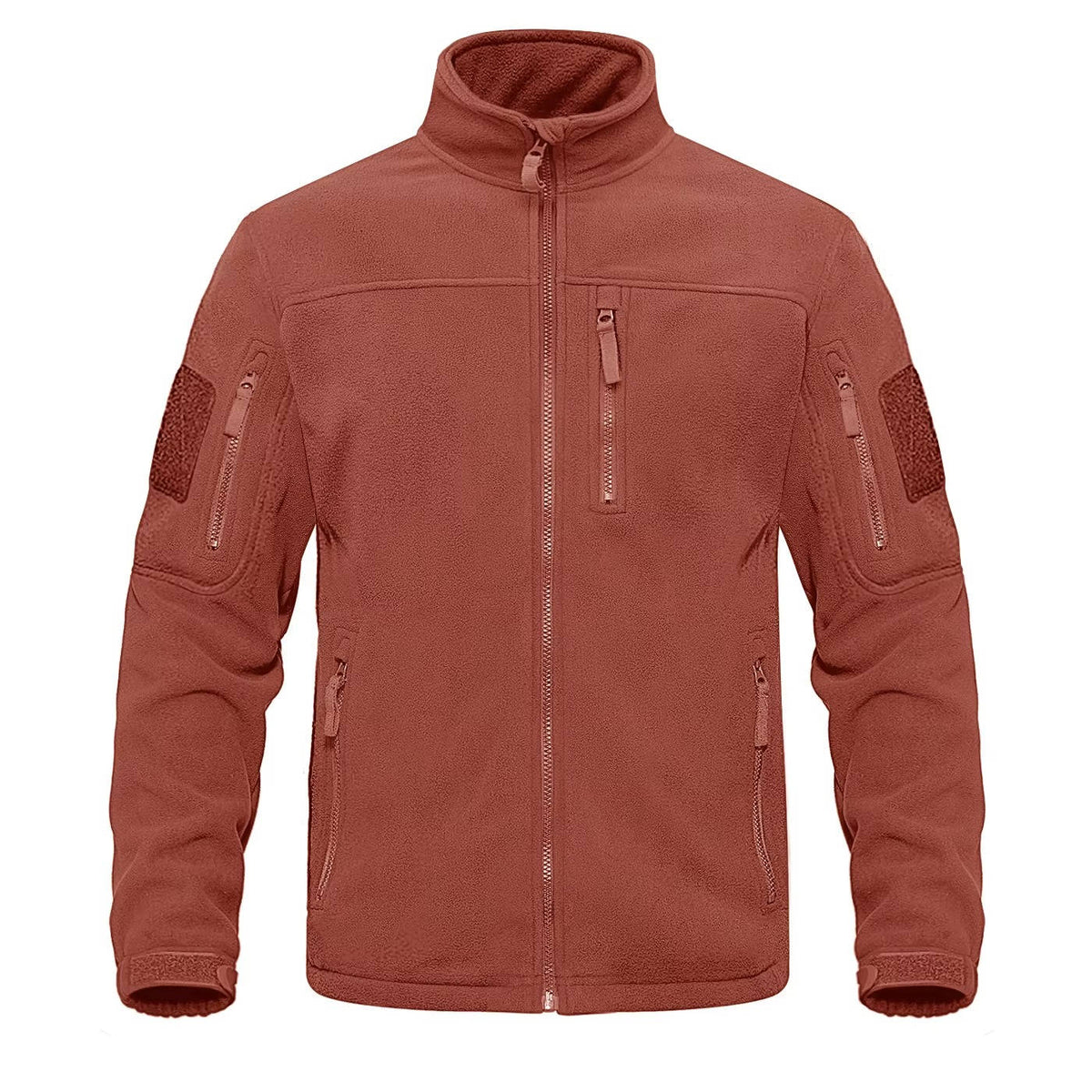 Men's full-zip fleece jacket lightweight microfiber warm casual outdoor layer in solid color