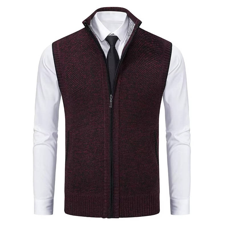 Men's wool tweed sleeveless vest zip-front classic cut for formal and casual layering