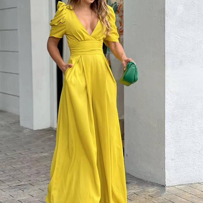 Women's black elegant long tailored jumpsuit wide-leg silhouette with fitted waist for formal events